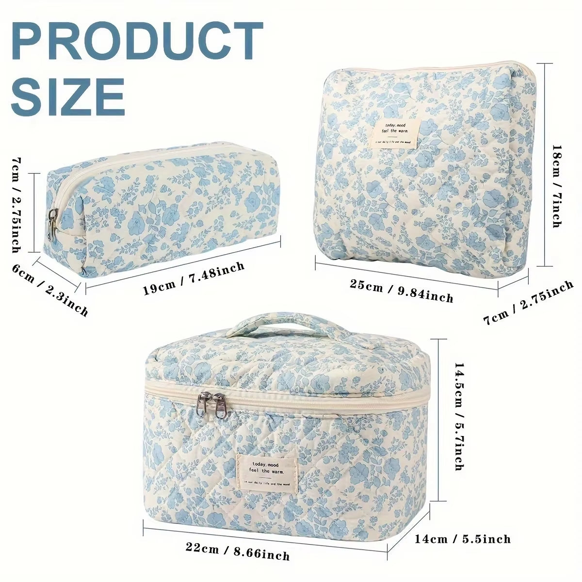 1/3 Pcs Cute Quilted Cotton Makeup Bag Women Zipper Cosmetic Organizer Female Cloth Shape Portable Toiletry Case for Girl