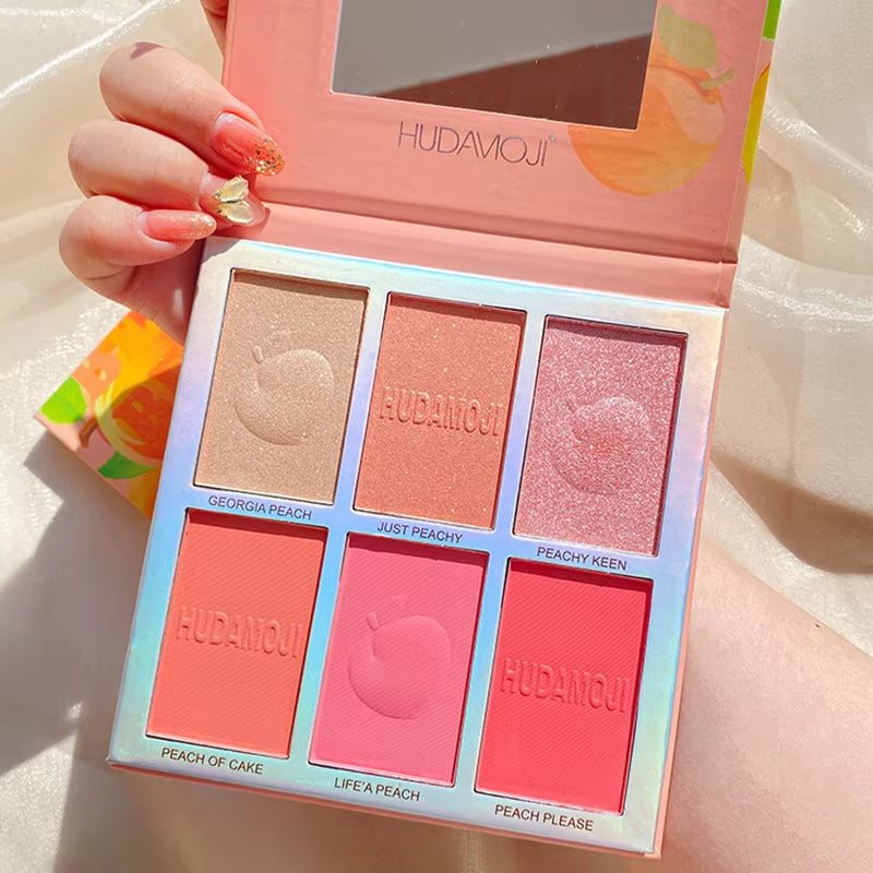 Six-Color Blush Highlighter Eyeshadow All-In-One Palette Glitter Makeup Highlight Palette Pink Brighten Natural Contour Blusher