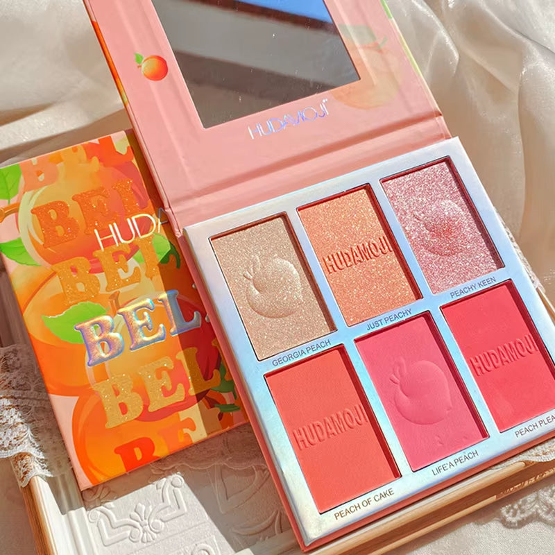 Six-Color Blush Highlighter Eyeshadow All-In-One Palette Glitter Makeup Highlight Palette Pink Brighten Natural Contour Blusher