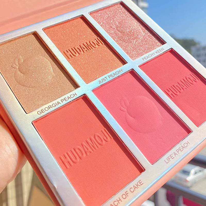 Six-Color Blush Highlighter Eyeshadow All-In-One Palette Glitter Makeup Highlight Palette Pink Brighten Natural Contour Blusher