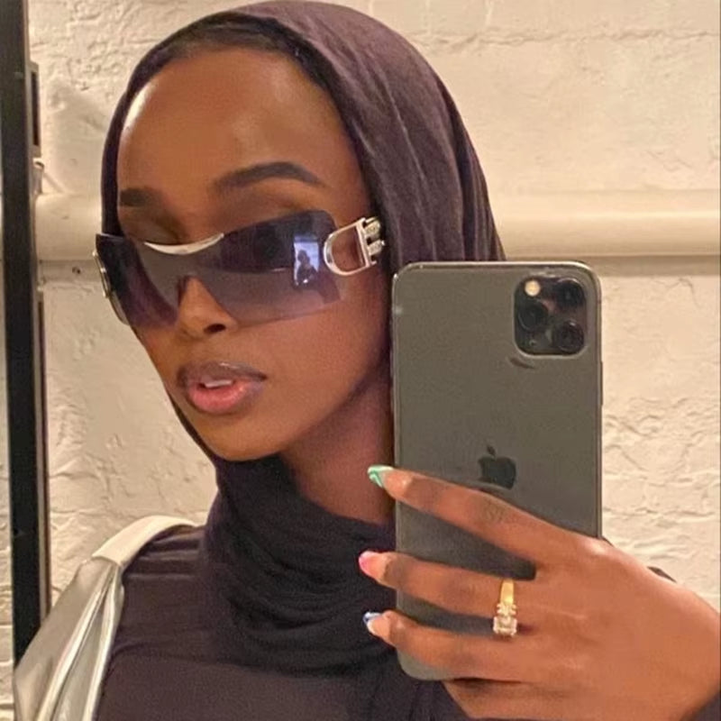 Oversize Sports Men'S Cycling Sun Glasses Punk One Piece Goggle Women 2000'S Brand Designer Sun Glasses Y2K Sunglasses
