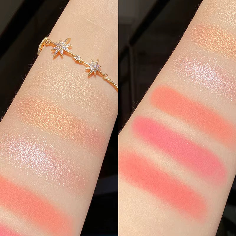 Six-Color Blush Highlighter Eyeshadow All-In-One Palette Glitter Makeup Highlight Palette Pink Brighten Natural Contour Blusher