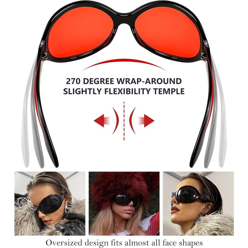 FEISEDY Women's Oversized Classic Oval Wraparound Sunglasses with Large Frame - Model B2391