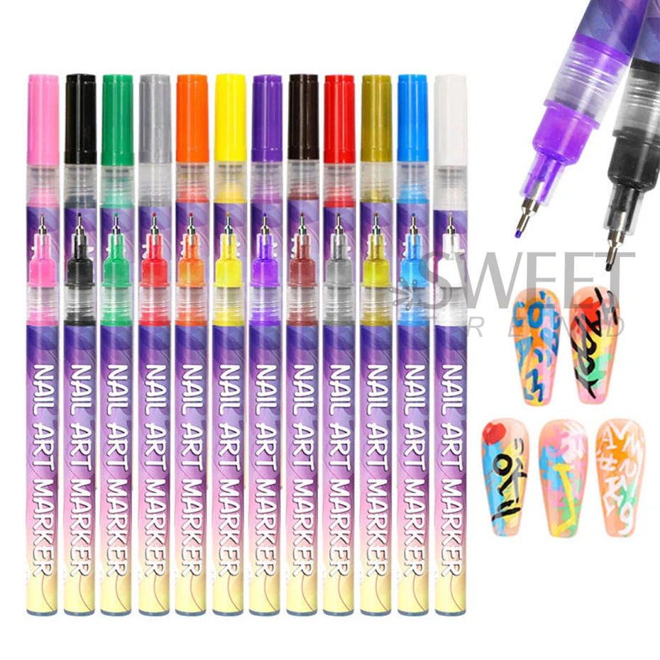 12-Color Y2K Graffiti Nail Polish Pen Set for Acrylic Painting - Quick-Drying Professional Manicure Tool with Abstract Designs