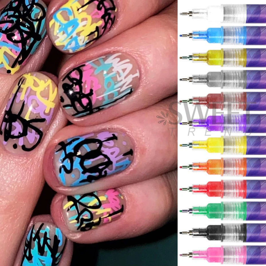 12-Color Y2K Graffiti Nail Polish Pen Set for Acrylic Painting - Quick-Drying Professional Manicure Tool with Abstract Designs