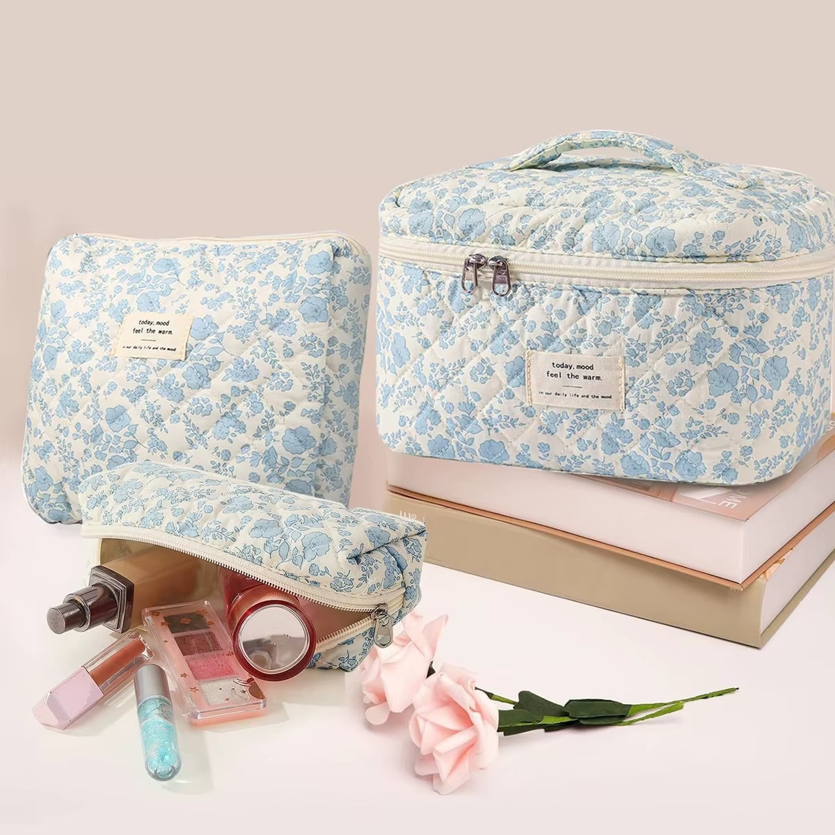 1/3 Pcs Cute Quilted Cotton Makeup Bag Women Zipper Cosmetic Organizer Female Cloth Shape Portable Toiletry Case for Girl