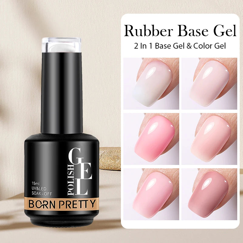 BORN PRETTY Milky Pink Rubber Base Gel Nail Polish Glitter 15Ml Semi-Permanent Varnish Soak off Self Leveling UV LED Gel