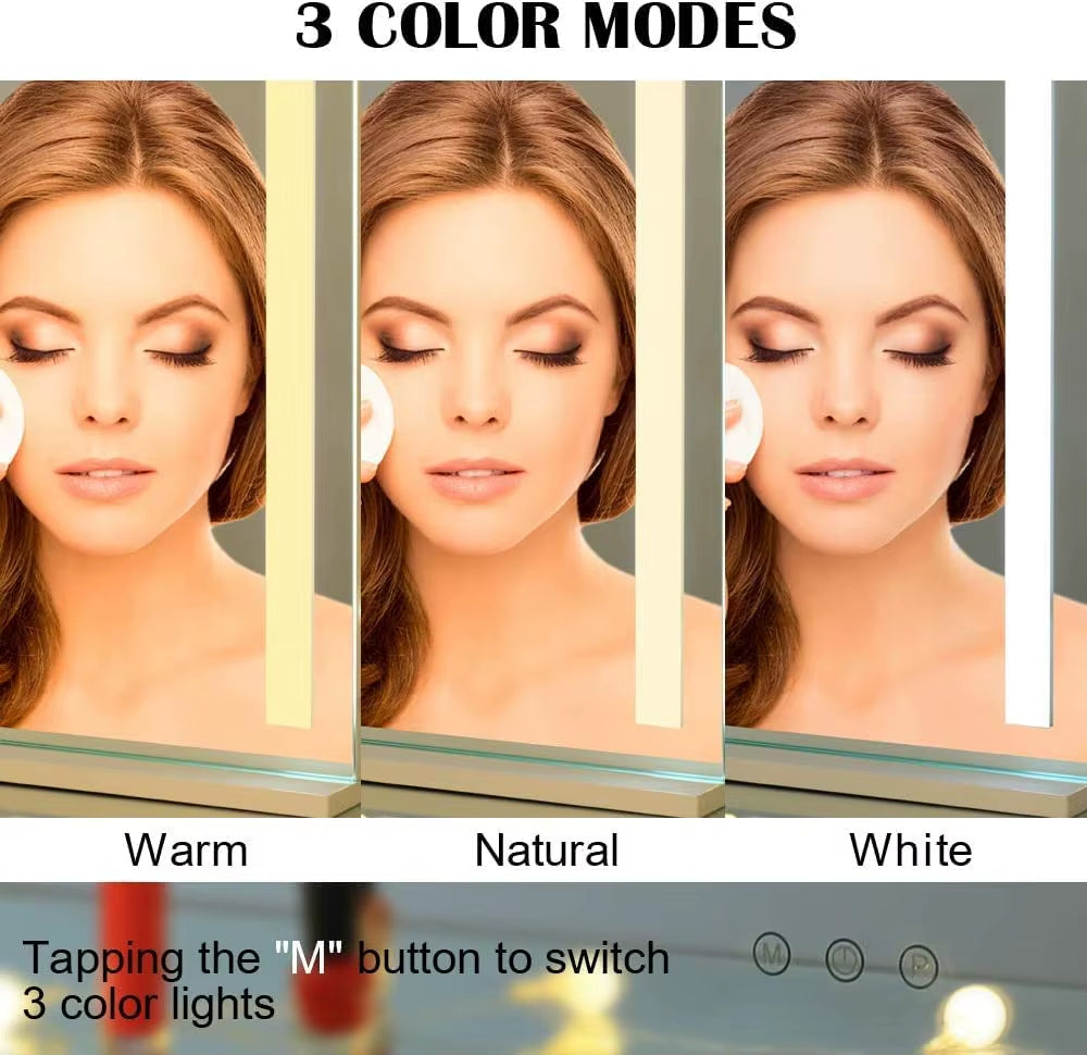 Lighted Vanity Makeup Mirror with Lights 3 Color Lighting Modes with 15X Magnification Mirror Smart Touch Control 360°Rotation