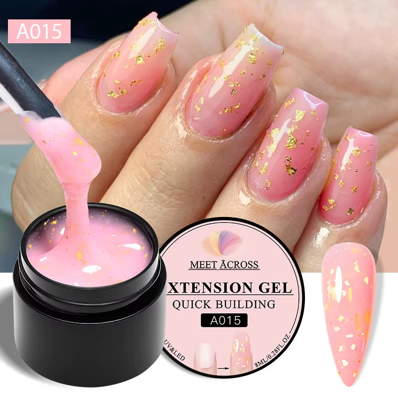 8Ml Gold Foils Quick Extension Gel Nail Polish Pink Nude Orange Glitter Finger Prolong Nail Art UV Hard Gel Nails