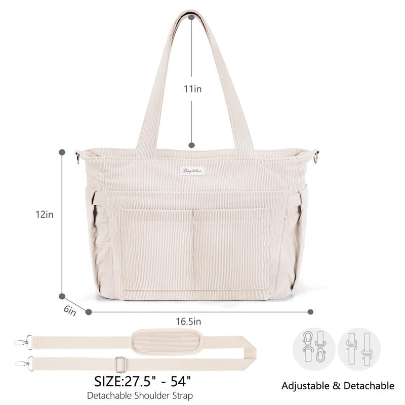 Bagstellar Corduroy Tote Bag for Women, 15.6 Inch Laptop Work Tote Bags for School College with Large Cup Holder, Durable Zipper Corduroy Casual Tote Purse Shoulder Handbags for Women Work, Daily, Travel, Gym