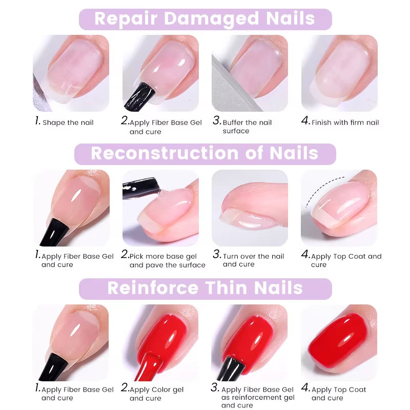 UR SUGAR 7ML Fiber Rubber Base Gel for Broken Nail Repaired Fiberglass Clear Quick Building UV Construction Gel Soak off Varnish