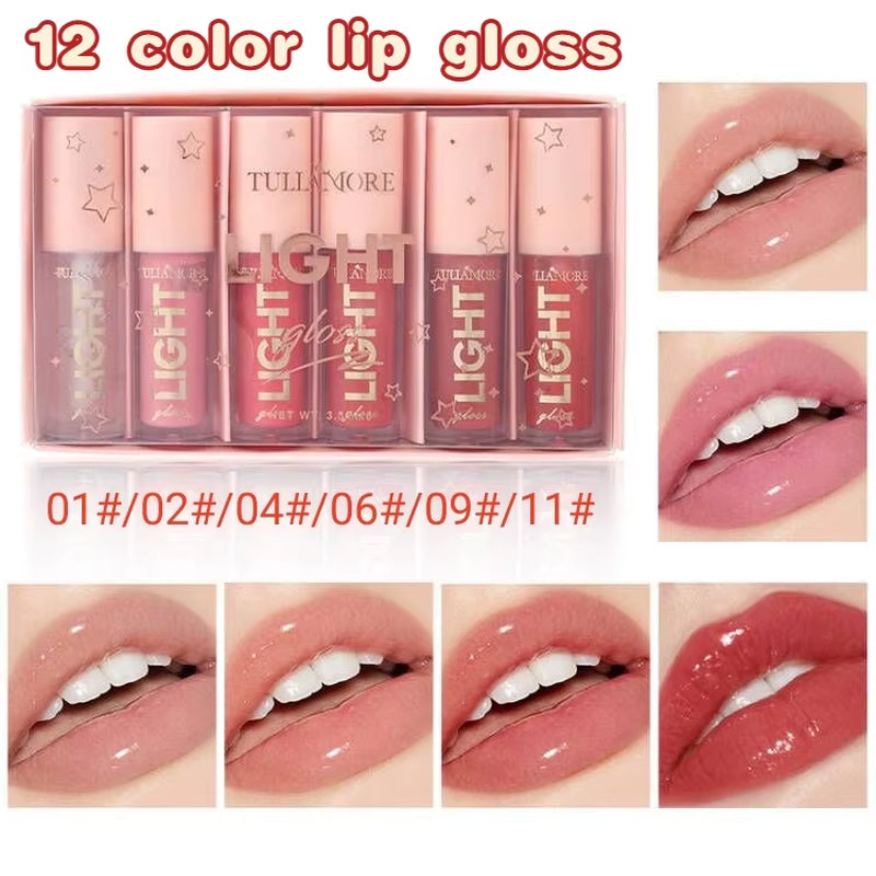 12-Color Lip Gloss Waterproof Long-Lasting Moisturizing Lipstick Mirror Nude Lip Gloss Plain Lip Gloss Oil
