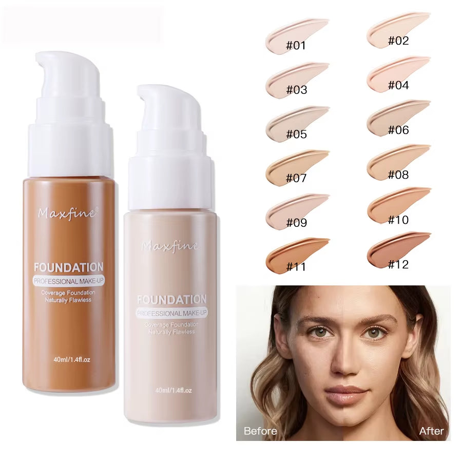 Liquid Foundation Long-Lasting Waterproof Oil Control Moisture Long-Lasting Concealer High Coverage Female Facial Cosmetics