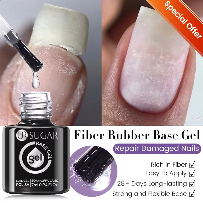 UR SUGAR 7ML Fiber Rubber Base Gel for Broken Nail Repaired Fiberglass Clear Quick Building UV Construction Gel Soak off Varnish