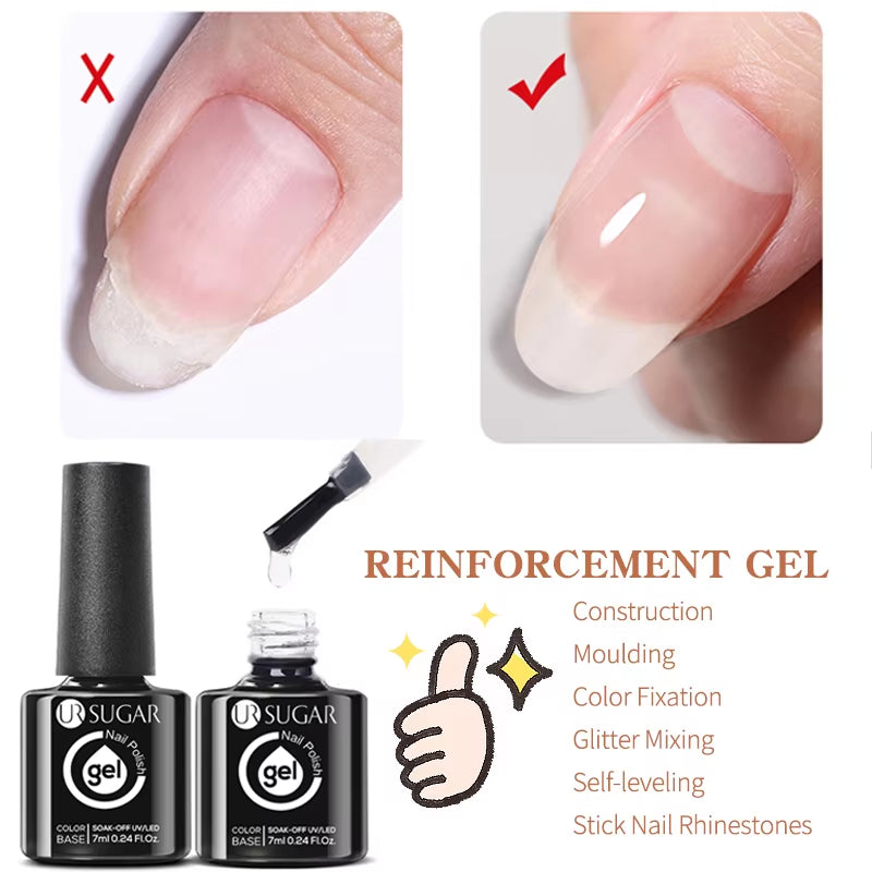 UR SUGAR 7ML Fiber Rubber Base Gel for Broken Nail Repaired Fiberglass Clear Quick Building UV Construction Gel Soak off Varnish