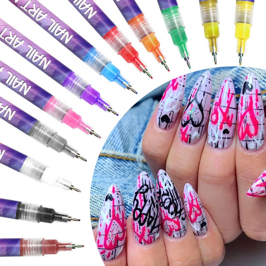 12-Color Y2K Graffiti Nail Polish Pen Set for Acrylic Painting - Quick-Drying Professional Manicure Tool with Abstract Designs