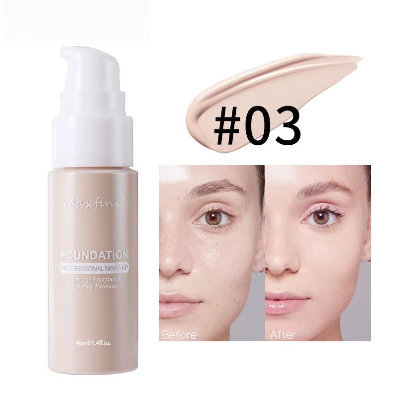 Liquid Foundation Long-Lasting Waterproof Oil Control Moisture Long-Lasting Concealer High Coverage Female Facial Cosmetics