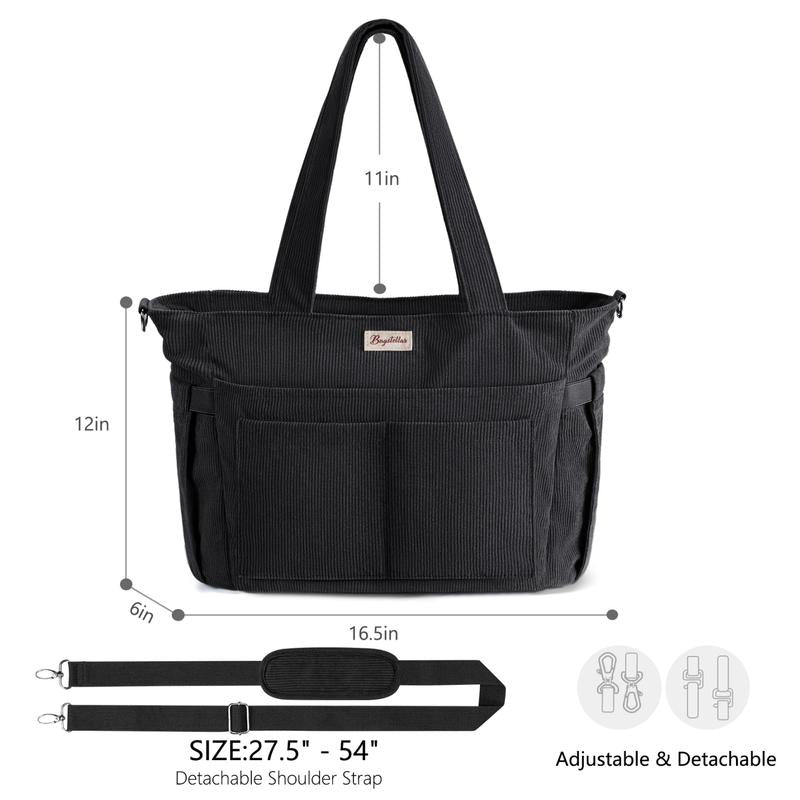 Bagstellar Corduroy Tote Bag for Women, 15.6 Inch Laptop Work Tote Bags for School College with Large Cup Holder, Durable Zipper Corduroy Casual Tote Purse Shoulder Handbags for Women Work, Daily, Travel, Gym