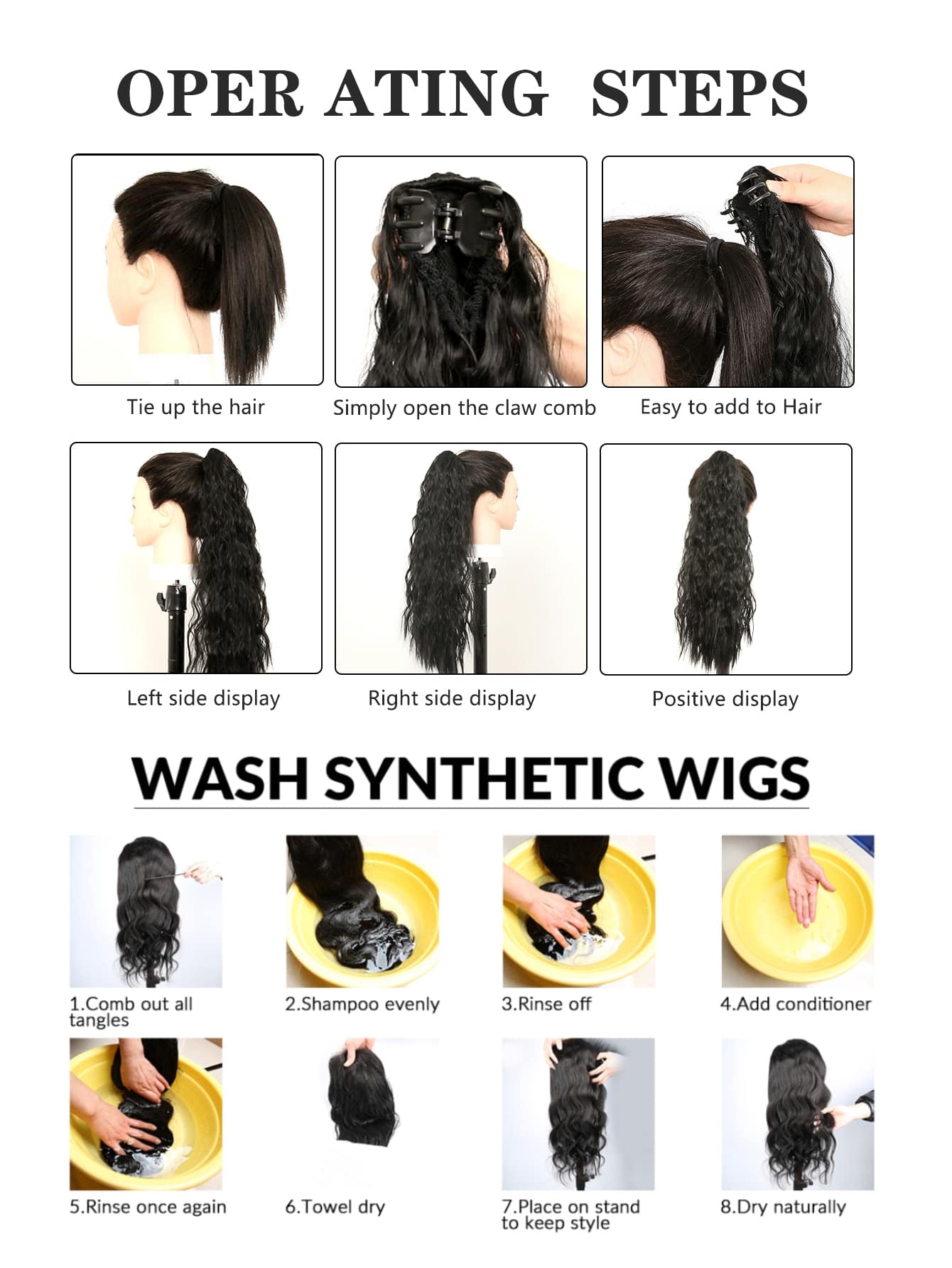 Claw Ponytail Extension Hair Accessories 18-20 Inch Long Natural Wave Heat Resistant Fiber Synthetic Ponytail Hairpiece for Women Daily Used Black Brown