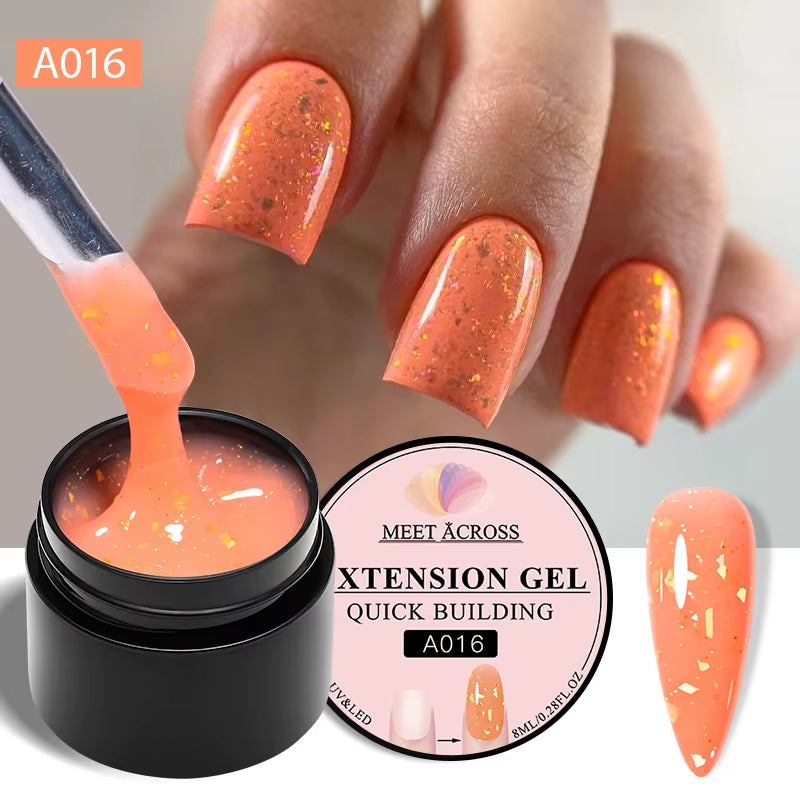 8Ml Gold Foils Quick Extension Gel Nail Polish Pink Nude Orange Glitter Finger Prolong Nail Art UV Hard Gel Nails
