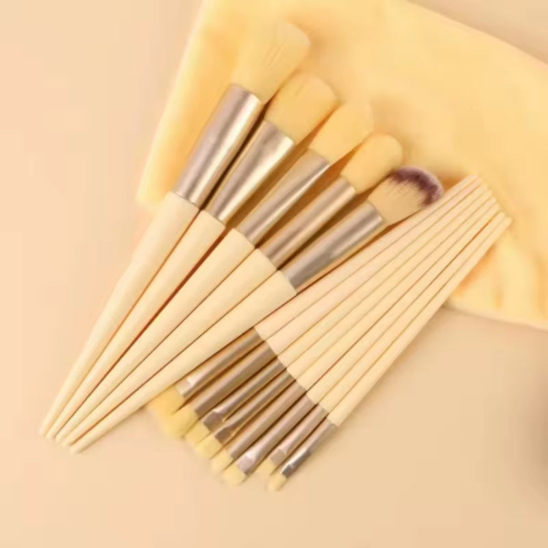 13-Piece Professional Yellow Makeup Brush Set with Ultra Soft Bristles for Foundation, Contouring, and Eye Makeup
