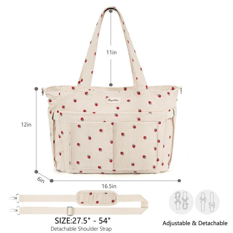 Bagstellar Corduroy Tote Bag for Women, 15.6 Inch Laptop Work Tote Bags for School College with Large Cup Holder, Durable Zipper Corduroy Casual Tote Purse Shoulder Handbags for Women Work, Daily, Travel, Gym