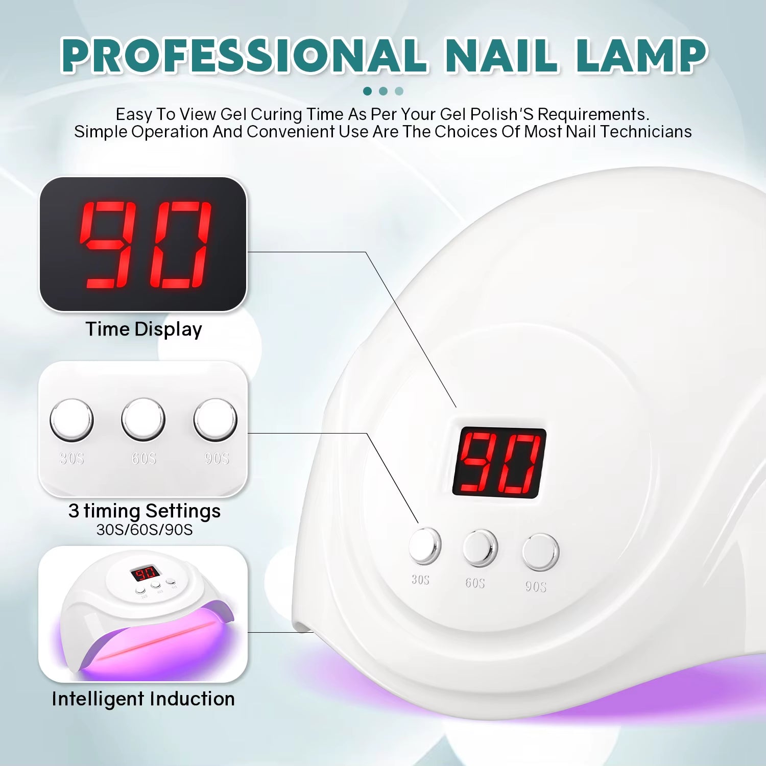 72W UV Nail Lamp Professional 24 Leds Nail Dryer with 3 Timer Settings Quick-Drying Manicure Lamp for Curing All Nails Gel