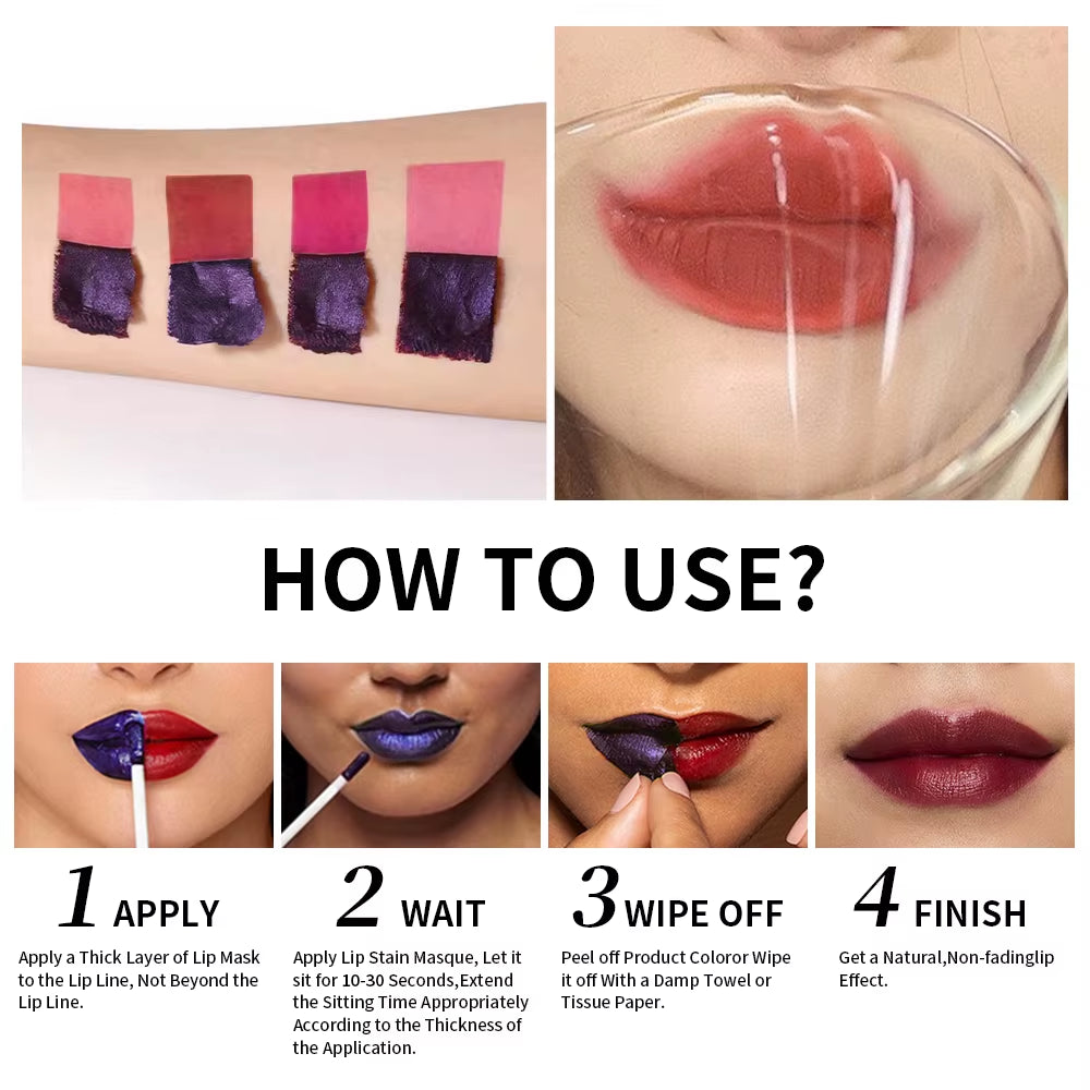 Long-Lasting Waterproof Lip Stain Tint - Korean Peel-Off Tattoo Lipsticks in Pink and Red Shades